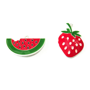 10pcs Watermelon/ Strawberry Enamel Fruits Pendants For Necklace