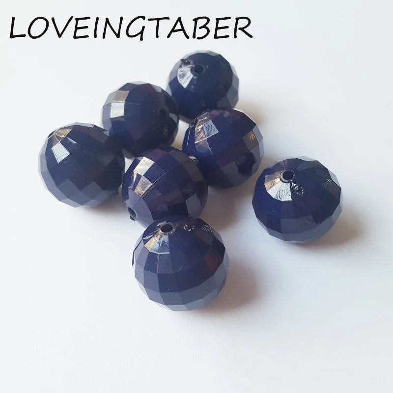 100pcs Navy Acrylic Faceted Beads for Kids Necklace Making
