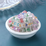 200pcs 10mm Transparent Colorful Alphabet Letter Beads Cube Square Initials