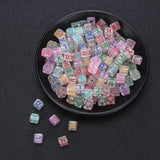 200pcs 10mm Transparent Colorful Alphabet Letter Beads Cube Square Initials