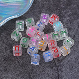 200pcs 10mm Transparent Colorful Alphabet Letter Beads Cube Square Initials