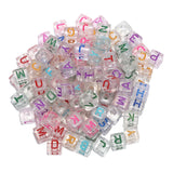 200pcs 10mm Transparent Colorful Alphabet Letter Beads Cube Square Initials