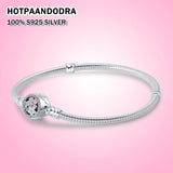 Love Crown Bead Snake Chain Charm Bracelet 925 Sterling Silver Women