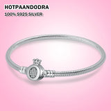 Love Crown Bead Snake Chain Charm Bracelet 925 Sterling Silver Women