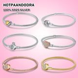 Love Crown Bead Snake Chain Charm Bracelet 925 Sterling Silver Women