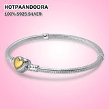 Love Crown Bead Snake Chain Charm Bracelet 925 Sterling Silver Women