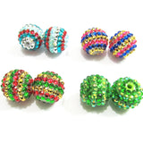 20mm Resin Stripe Rhinestone Ball Beads 100pcs/bag