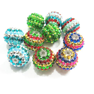 20mm Resin Stripe Rhinestone Ball Beads 100pcs/bag