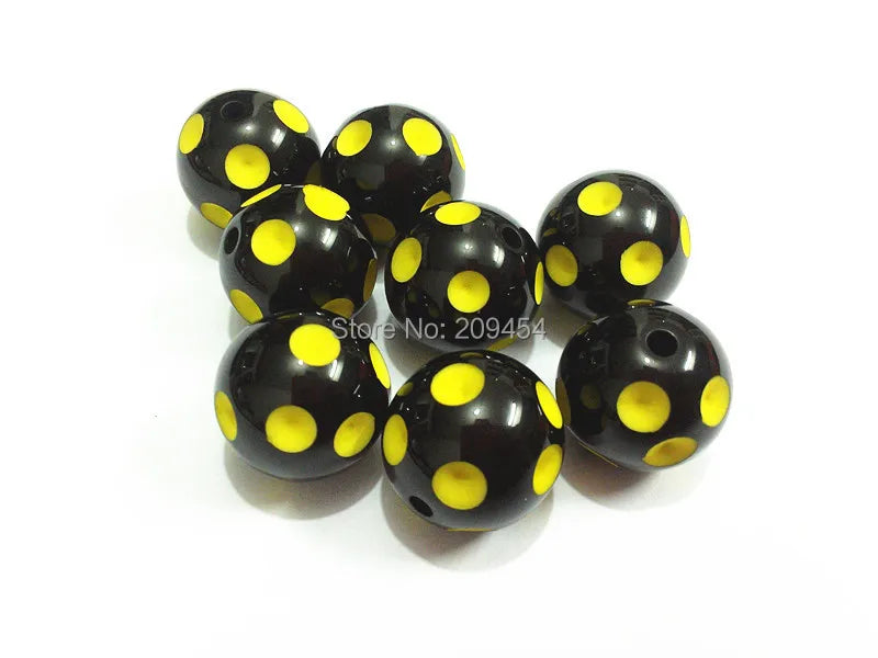 100pcs Yellow Polka Dot 20mm Beads, Chunky Beads For Kids Necklace