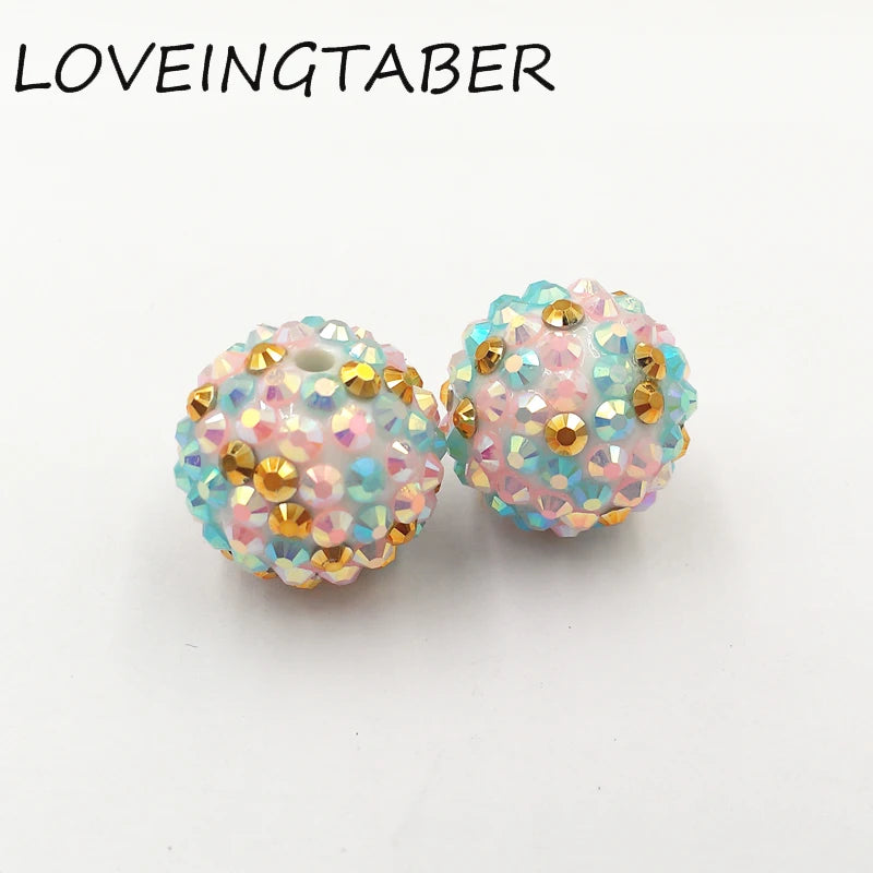 20mm 100pcs Light Pink/Blue/Gold Resin Rhinestone Beads for Kids Jewelry Making