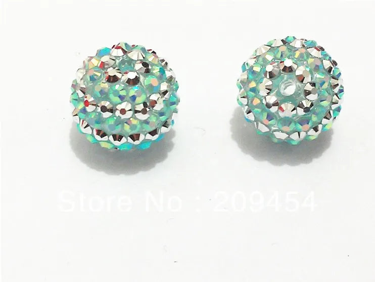 100pc 20mm Stripe Turquoise Resin Rhinestone Ball Beads