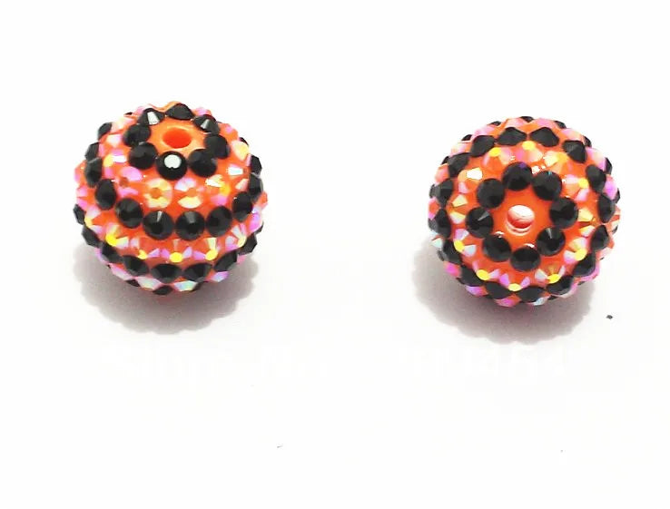20mm Orange Stripe Resin Rhinestone Ball Bead Lot