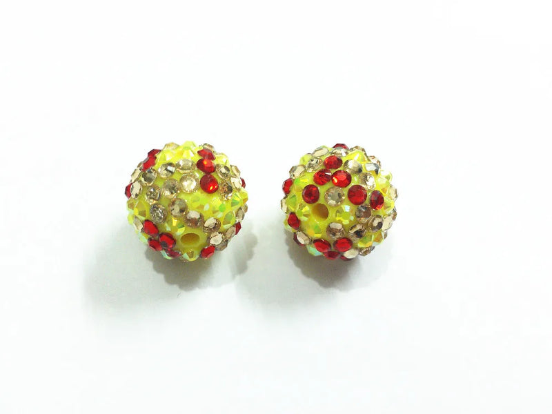 20mm 100pcs Mixed Rhinestone Ball Beads Red/Champagne/Yellow Resin Chunky Beads