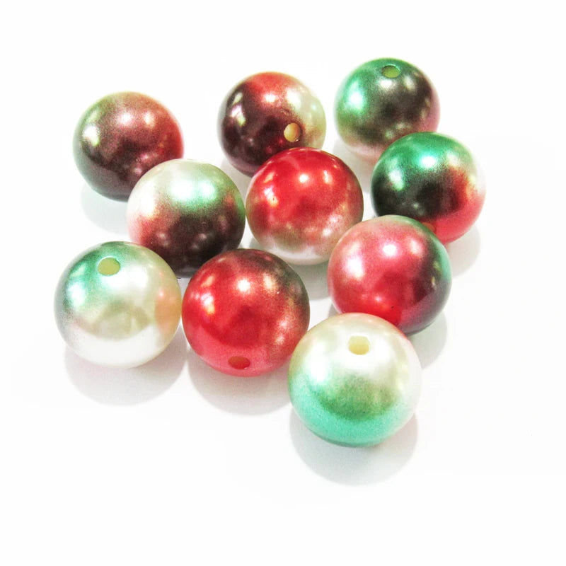 100pcs 20mm Red/Dark Green/White Acrylic Pearl Beads For Kids Jewelry