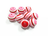 20mm-100pcs Red/White/Pink Resin Stripe Beads Jewelry Making