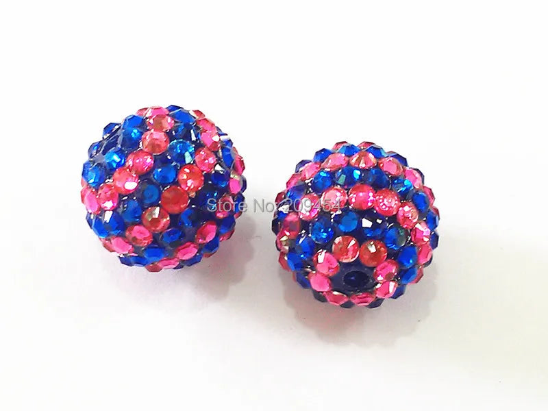 20mm 100pcs Royalblue & Hotpink Stripe Resin Rhinestone Ball Beads