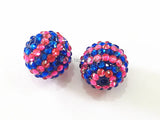 20mm 100pcs Royalblue & Hotpink Stripe Resin Rhinestone Ball Beads