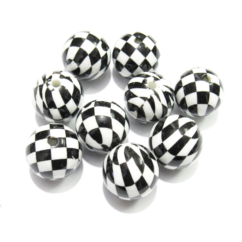 20mm 100pcs/lot Solid Beads Printed Plaid Beads For Chunky Kids Jewelry
