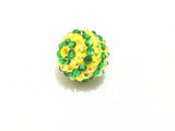 20mm 100pcs Yellow/Green Stripe Resin Rhinestone Ball Beads