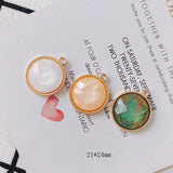 20pcs Glitter Resin Round Alloy Pendants DIY Jewelry Findings 21*24mm