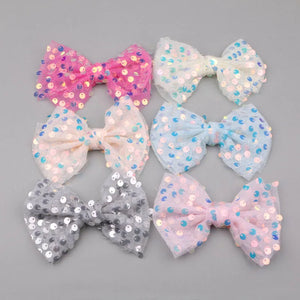 Sequin Beads Decorated Lace Chiffon Fabric Ribbon Bow Patch Stickers
