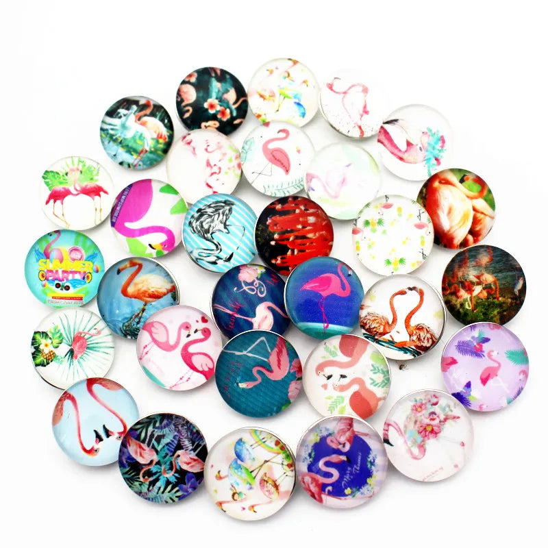 20pcs Flamingo Snap Buttons Charms 18mm Animal Print Glass DIY Snap Bracelets