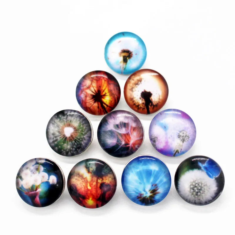 20pcs/lot Dandelion Snap Button Glass 18mm DIY Snap Bracelet Jewelry