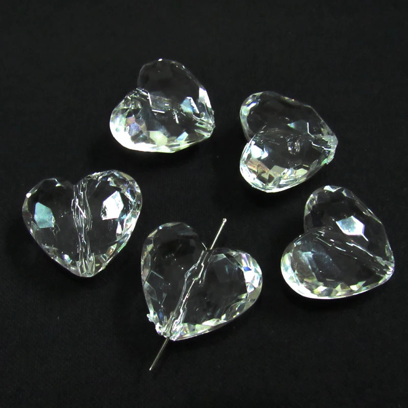 85pcs Clear Acrylic Faceted Heart Beads 29mm*26mm*16mm
