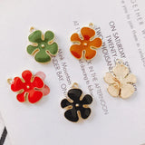 30pcs 22*18mm Enamel Alloy Flower Charms Zinc Alloy Floral Pendant