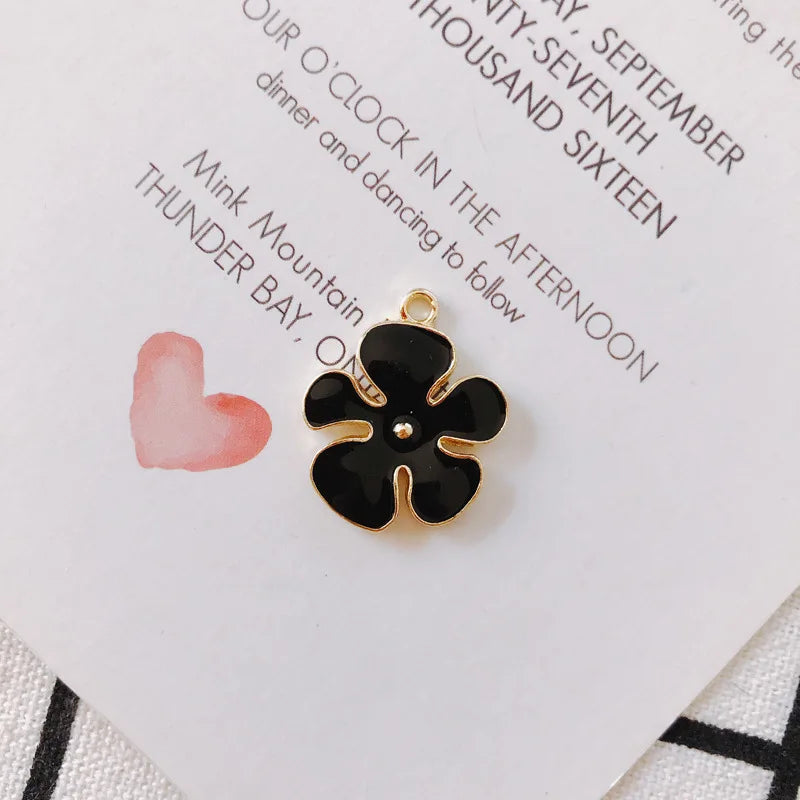 30pcs 22*18mm Enamel Alloy Flower Charms Zinc Alloy Floral Pendant