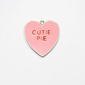 10pcs All Pink Enamel Heart 'CUTIE PIE' Pendants For Kids Necklace