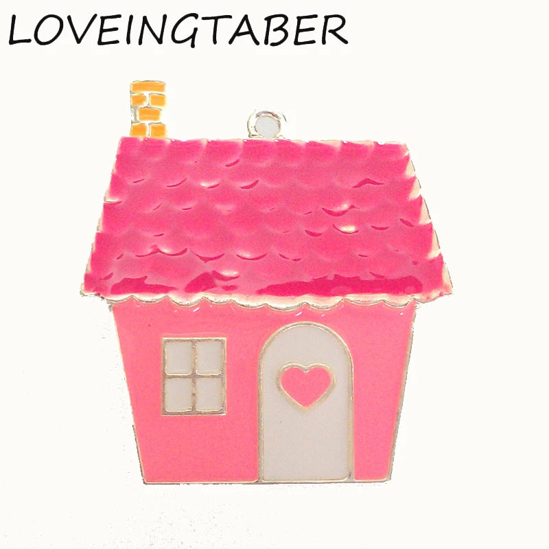 10pcs Sweet House Pendant Enamel Jewelry Making
