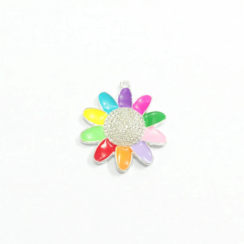 40MM 10pcs Colorful Sunflower Rhinestone Pendants