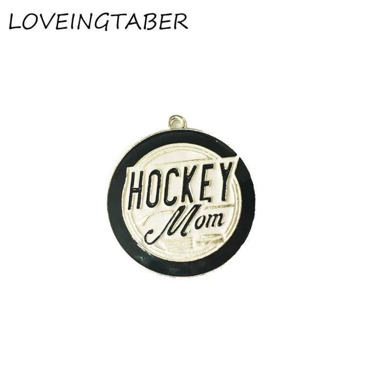 10pcs/lot Enamel Hockey Mom Pendants for Mother's Jewelry Making