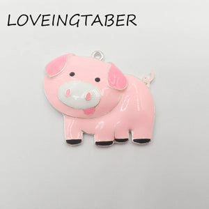 10pcs 40mm*32mm Enamel Farm Animal Pig Pendants For Kids