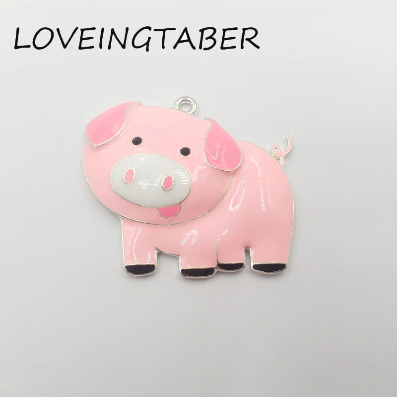10pcs 40mm*32mm Enamel Farm Animal Pig Pendants For Kids