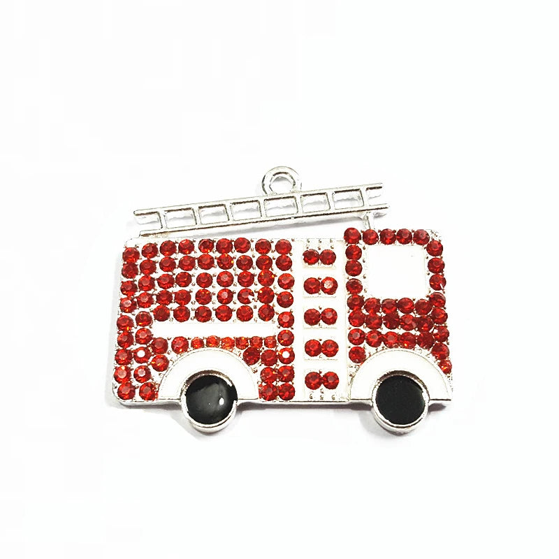 10pcs/lot Fire Truck Rhinestone Pendants 40mm*32mm