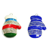10pcs Silvery Christmas Gloves Enamel & Rhinestone Pendant