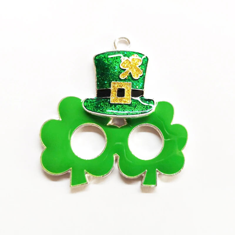 10pcs Glitter Enamel Hat Pendants With Eyeshade For St. Patrick's Jewelry