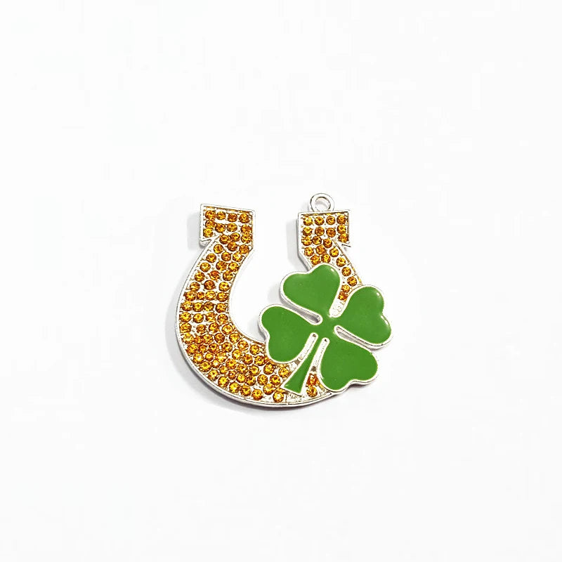 10pcs/lot Horseshoe With Clover Rhjsonestone Pendants