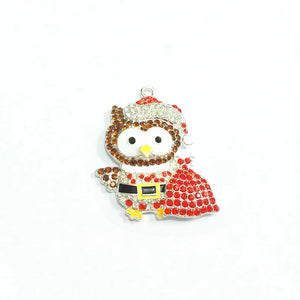 10pcs Christmas Owl Rhinestone Pendants For Jewelry Making