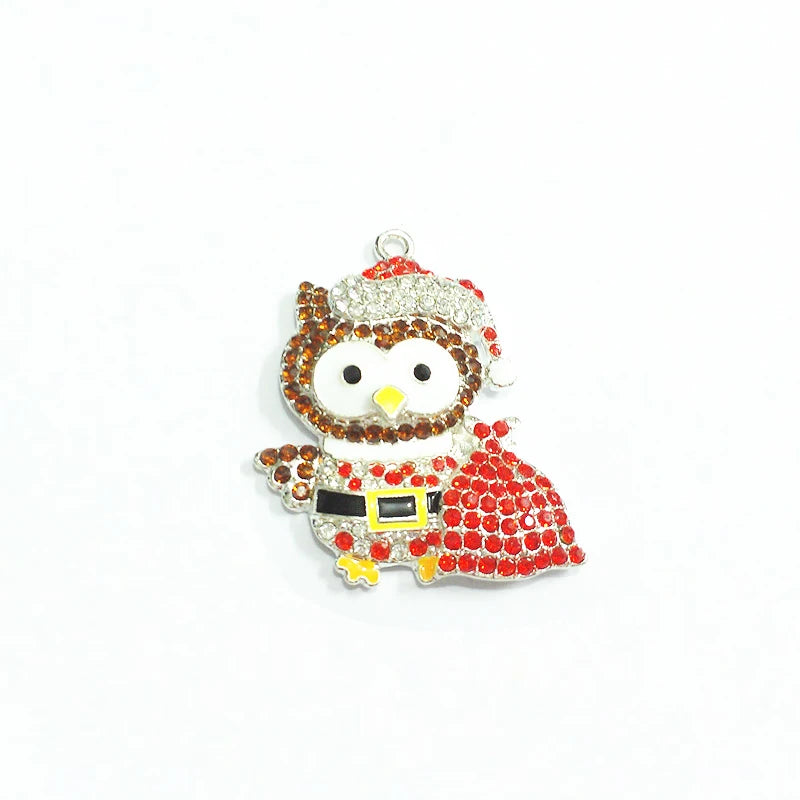 10pcs Christmas Owl Rhinestone Pendants For Jewelry Making