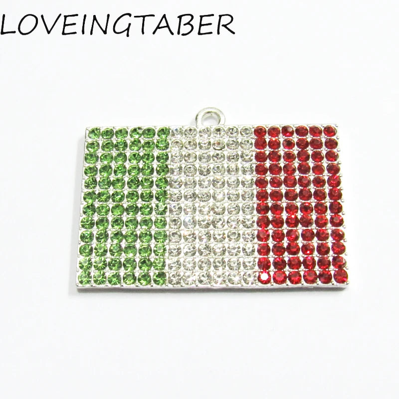 10pcs Full Rhinestone Flag Pendants 41mm*28mm