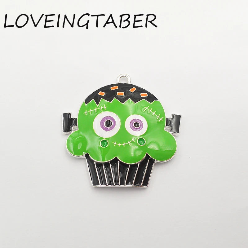 10pcs Full Enamel Devil Cupcake Pendant Halloween Necklace Making