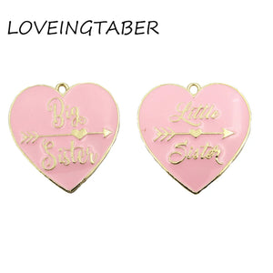 10pcs Full Enamel Gold-Color Litter/Big Sister Pendant for Kids Necklace Making