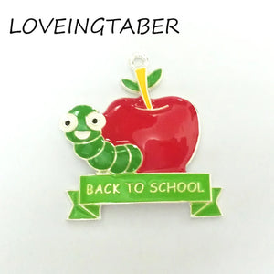 10pcs Full Enamel Bookworm Pendant Kids Back to School