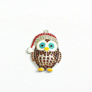 10pcs/lot Christmas Owl With Hat Rhinestone Pendants For Chunky Kids Necklace