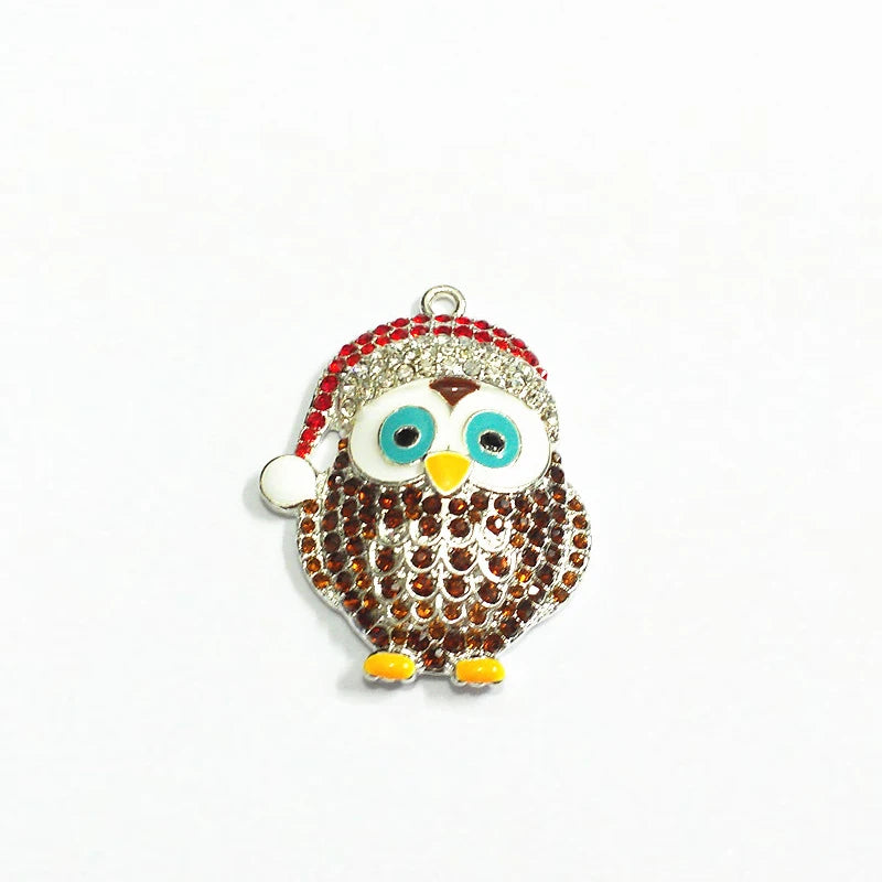 10pcs/lot Christmas Owl With Hat Rhinestone Pendants For Chunky Kids Necklace