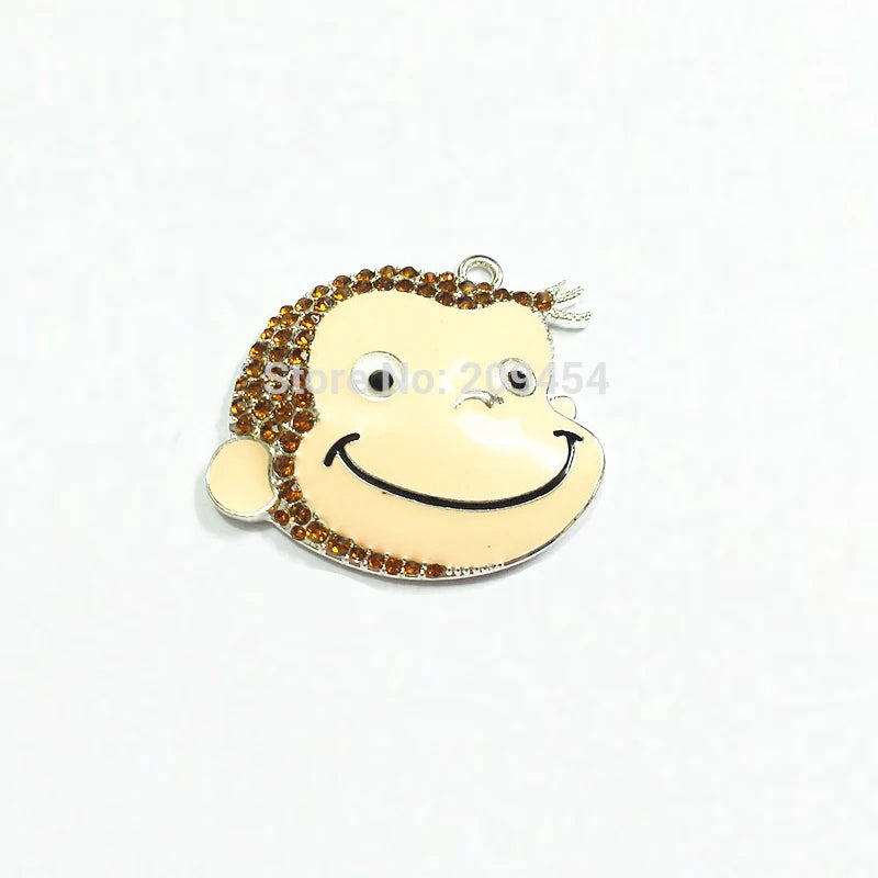 10pcs Monkey Head Alloy Rhinestone Pendants - 42mm*36mm