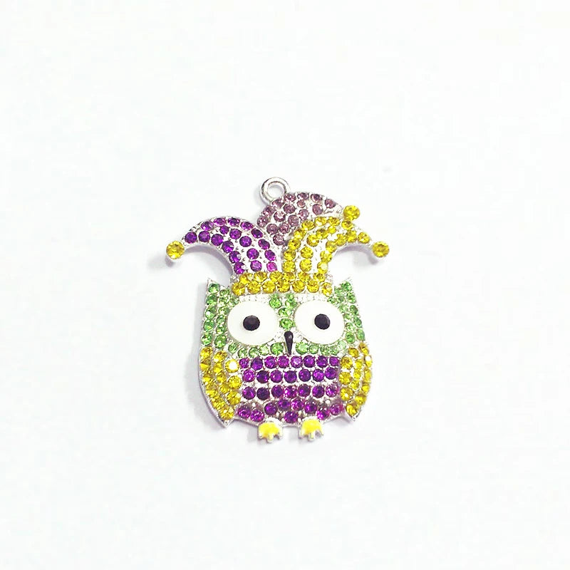 10pcs Owl Rhinestone Pendants for Mardi Gras Jewelry Making